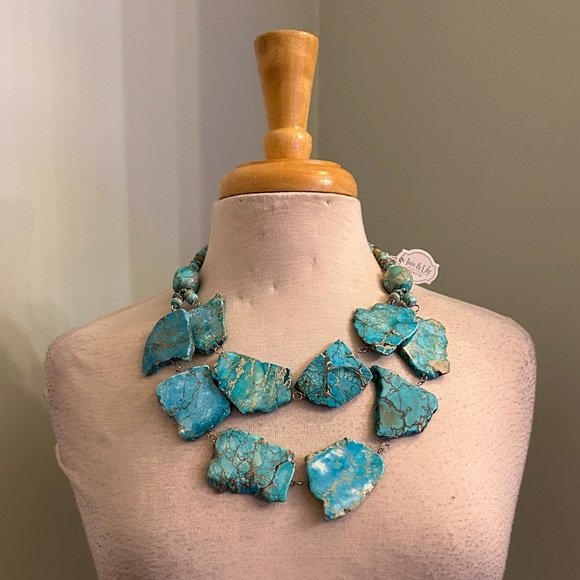 Iris & Lily Jewelry - Turquoise Hematite Jasper Statement Necklace